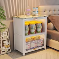Stylish White Bookcase With Marble Top Holding Milk Powder Cans Diapers In Living Room