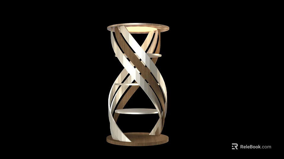 Unique Spiral Design Display Shelf With Wooden Frame And Metal Layers For Showcasing 3d model 
