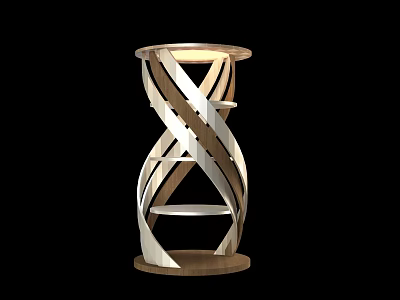 Unique Spiral Design Display Shelf With Wooden Frame And Metal Layers For Showcasing 3d model