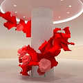 Modern Stage Design With Central Column And Red Flower Decorations And Ceiling Lighting 3d model