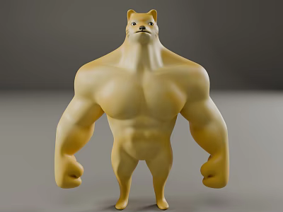 Yellow 3D Cartoon Dog Character With Muscular Body Strong Arms Standing Pose Design 3d model