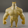 Yellow 3D Cartoon Dog Character With Muscular Body Strong Arms Standing Pose Design