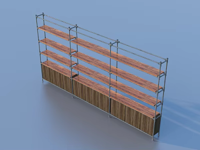 Modern Display Shelving Unit With Metal Frame And Wooden Shelves For Product 3d model