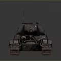 Military Tank with Long Cannon Barrel Tracked Wheels Weathered Armor Surface and Dark Military Paint
