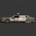 Futuristic Modified Blue And White Police Car With Armored Details And Roof Equipment