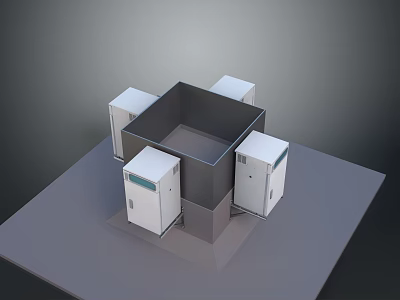Modern Computer Server Racks Setup With Central Dark Structure And Four White Storage Units 3d model