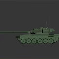 Green Military Combat Tank Vehicle With Long Cannon Tracks And Antenna