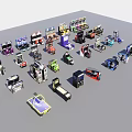 Variety of Colorful Amusement Equipment Including Arcade Machines Bumper Cars and Game Machines