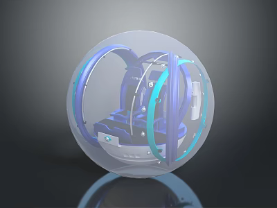 Futuristic Transparent Sphere With Blue Cyan Structures For Cosmic Space Exploration 3d model