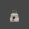 Elegant White and Blue Yacht with Railing Black Windows and Upper Deck