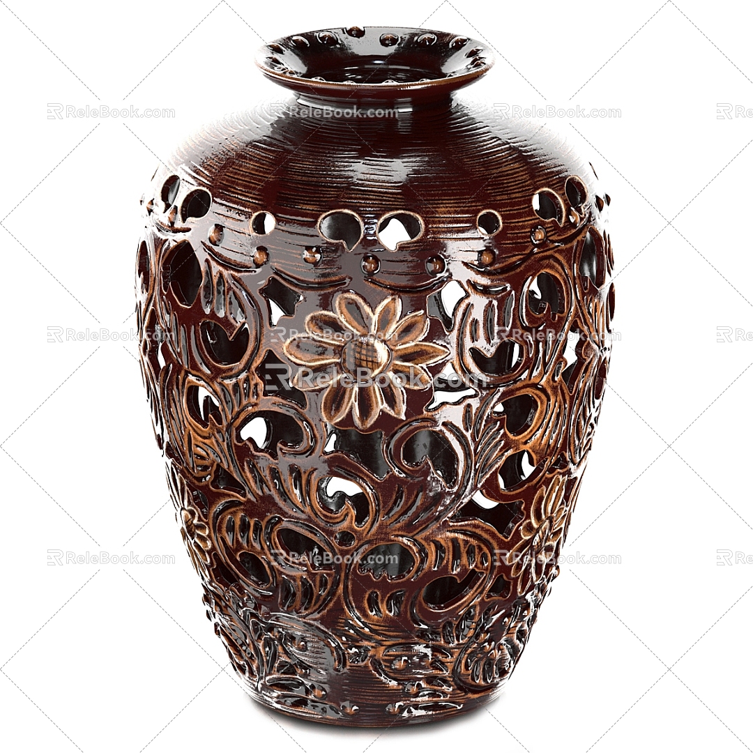 carved hollow decorative vase 3d model