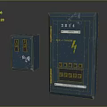 Two Blue Industrial Equipment Distribution Boxes With Lightning Symbol Numbered 2314 And Control Panels 3d model