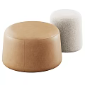 Modern Round Brown Leather and Light Gray Fabric Stools for Home Interior Design