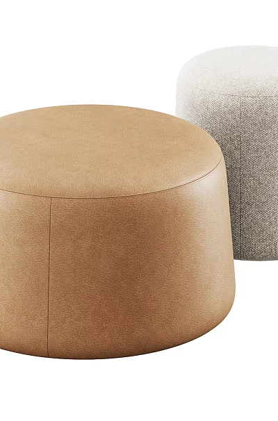 Modern Round Brown Leather and Light Gray Fabric Stools for Home Interior Design 3d model