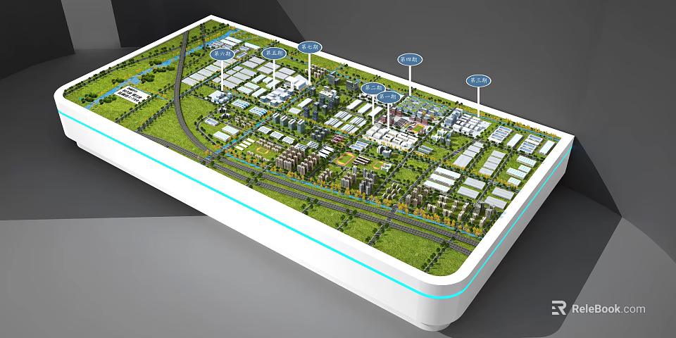 3D Commercial Park Planning Model Display Equipment With Detailed Buildings And Green Spaces 3d model 