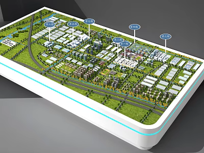 3D Commercial Park Planning Model Display Equipment With Detailed Buildings And Green Spaces 3d model