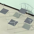 Four Modern Leisure Chairs Featuring Silver Metal Frames and Gray Seats 3d model