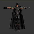 Man In Medieval Armor With Cloak Holding Large Sword And Arms Outstretched