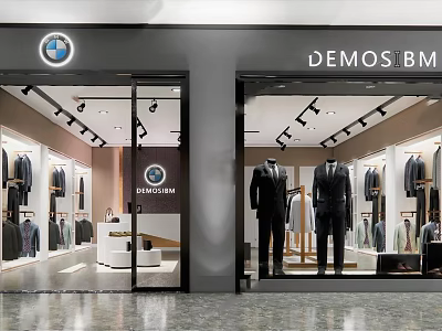 Modern Men's Fashion Clothing Store Featuring Suit Mannequins In Window 3d model