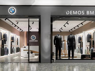Modern Men's Fashion Clothing Store Featuring Suit Mannequins In Window 3d model