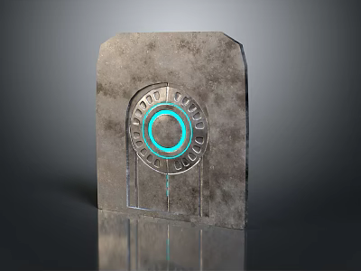 Central Bank Metal Plaque With Blue Glowing Circle And Textured Surface 3d model