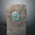 Central Bank Metal Plaque With Blue Glowing Circle And Textured Surface