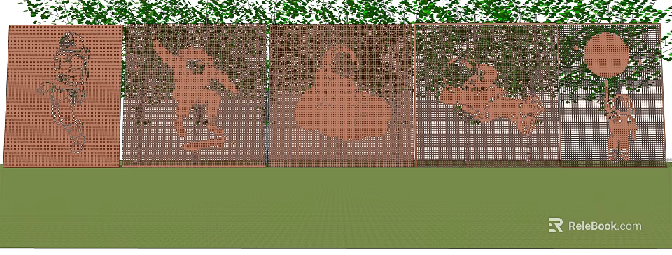 Plant Covered Mesh Screen For Outdoor Garden Decoration And Privacy 3d model 
