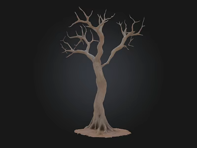 Leafless Tree with Twisted Trunk Bare Branches and Exposed Root Base on Dark Background 3d model