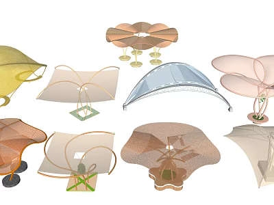 Modern gallery frame tensioned membrane landscape structure landscape pavilion 3d model