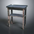 Vintage Wooden Table With Distressed Finish And Two Tier Shelf Structure