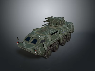Military Camouflage Tank With Turret And Wheels In Side View Design 3d model