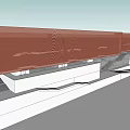 Modern Architectural Design With Red Facade Cantilever Structure And White Base Stairs