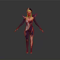 3D Winged Female Character Model In Purple White Outfit With Golden Details