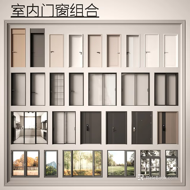 Casement Windows In Various Modern Styles With Different Color Frames And Glass Designs 3d model 