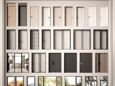 Casement Windows In Various Modern Styles With Different Color Frames And Glass Designs 3d model