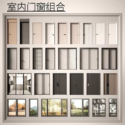 Casement Windows In Various Modern Styles With Different Color Frames And Glass Designs 3d model