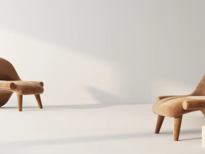Modern Leisure Chair With Curved Back And Wooden Legs In Minimalist Interior Design 3d model