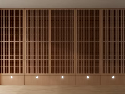Modern Wooden Panel Room Divider With Lattice Design And Bottom Lights 3d model