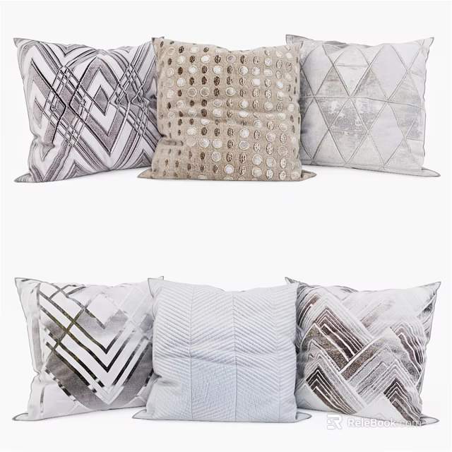 Decorative Throw Pillows with Geometric Polka Dot Stripe and Textured Patterns in Neutral Tones 3d model 