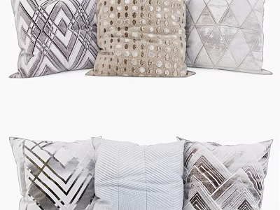 Decorative Throw Pillows with Geometric Polka Dot Stripe and Textured Patterns in Neutral Tones 3d model