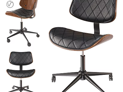 Stylish Desk Chair Combination with Diamond Quilted Leather Seat Wooden Backrest and Metal Casters 3d model