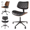 Stylish Desk Chair Combination with Diamond Quilted Leather Seat Wooden Backrest and Metal Casters