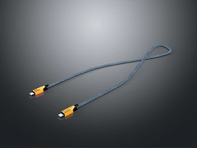 Durable Braided USB Charging Cable with Gray Cord and Orange Connectors 3d model