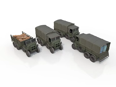Green Military Trucks With Canvas Covers And Cargo Beds In Multiple Designs 3d model