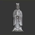 Ancient Man Statue In Traditional Robe With Headpiece And Clasped Hands On Stone Pedestal