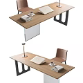 Modern Desk and Chair Combination Rectangular Desk Minimalist Desk Single Chair Table Lamp Notebook 3d model