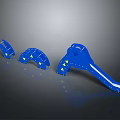 Three Blue Mechanical Parts With Irregular Shape Yellow Dots Smooth Surface Dark Background 3d model