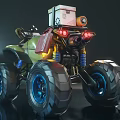 Military Green All Terrain Vehicle with Large Tires Red Fuel Can and White Storage Box