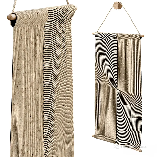Woven Striped Wall Decor with Beige and Black Patterns for Home Interior Decoration 3d model 
