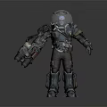 Futuristic Sci Fi Character Wearing Mechanical Armored Suit With Helmet And Cybernetic Gear